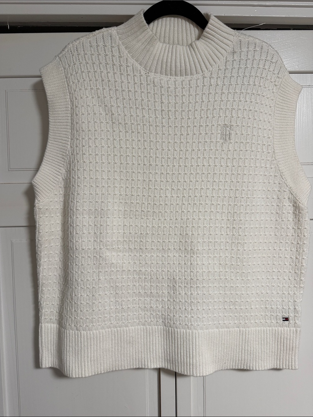 Cream Knit Mock Neck Sleeveless Sweater by Tommy Hilfiger
